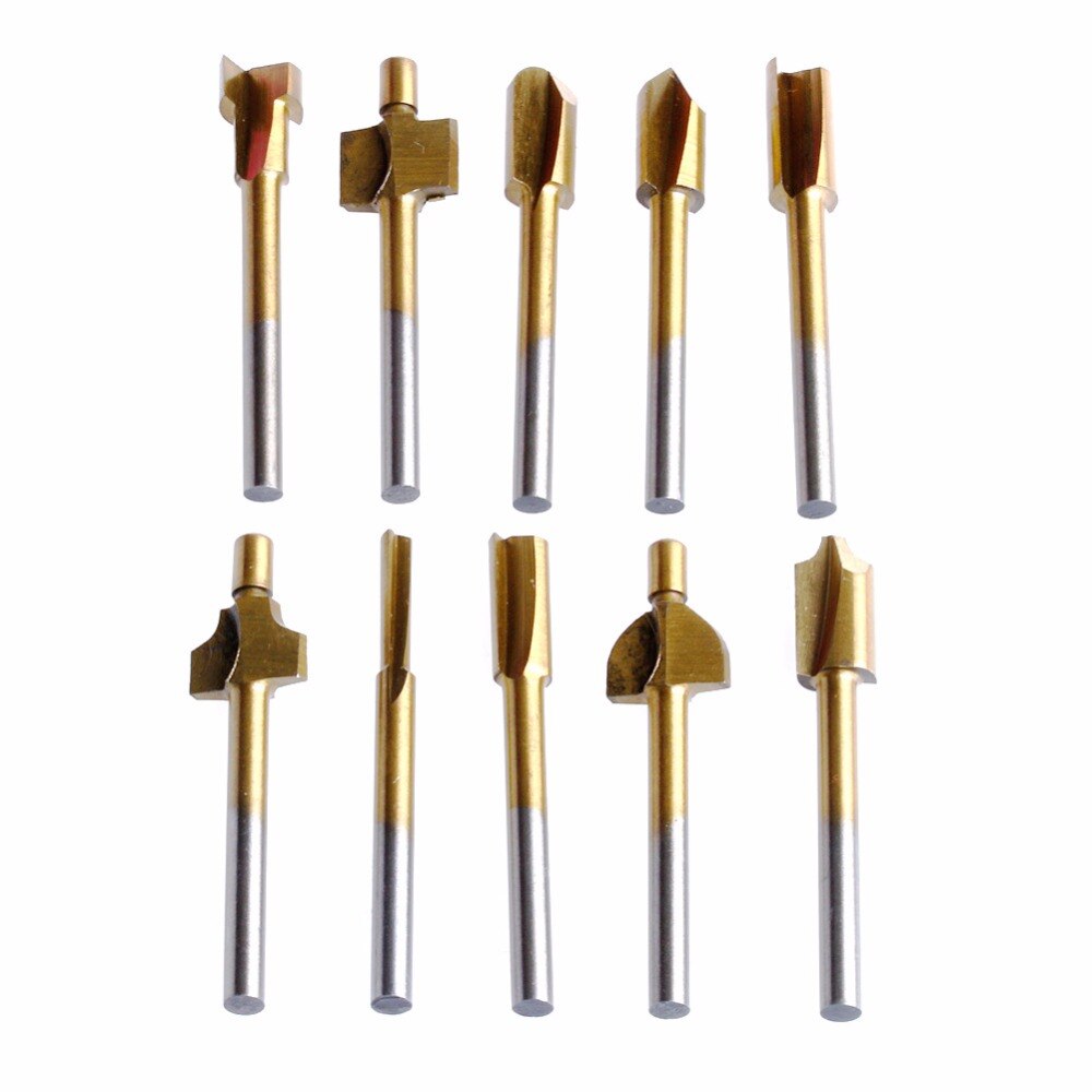 10Pcs Titanium Mini Hss Router Bits Trimmer 1/8
