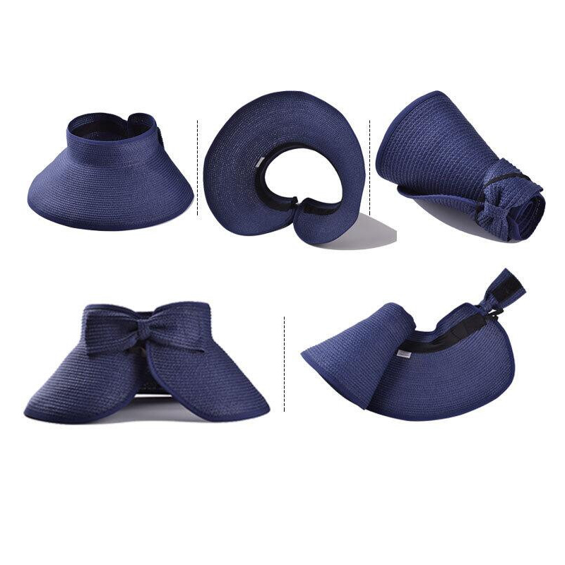 Chapeau de soleil pliable à Large bord pour femmes, casquette à nœud papillon, de plage, de , d'été, 13 couleurs,