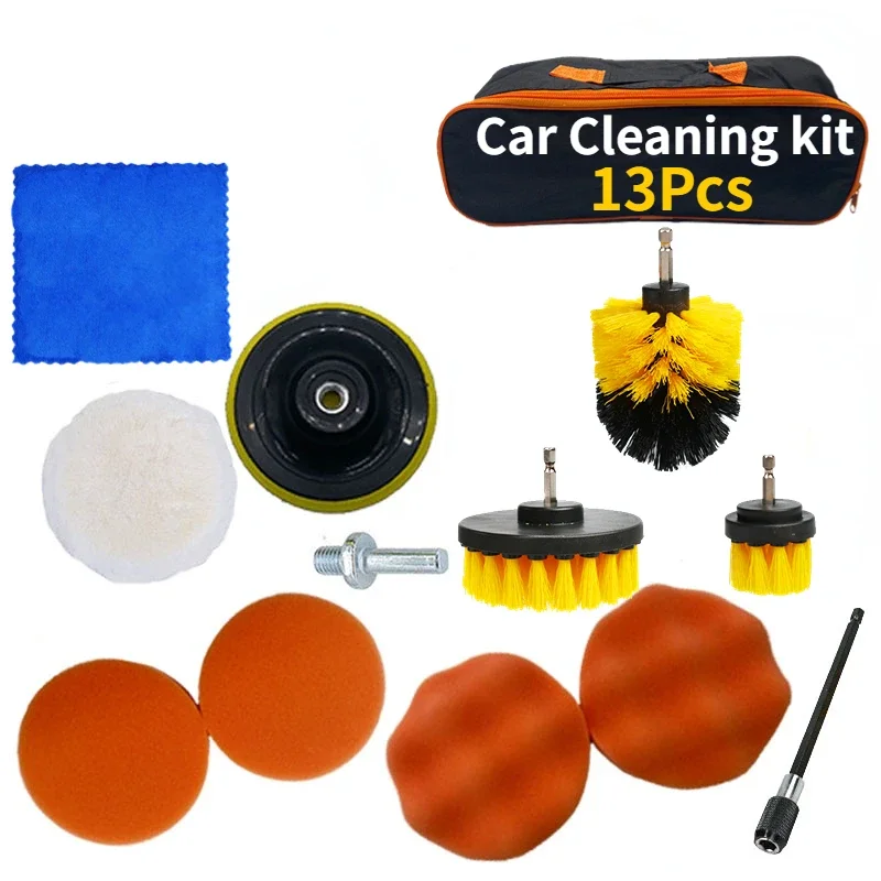 PKWKS Kit de limpieza de coche, juego de cepillos para detalles de taladro, rejillas de ventilación de aire acondicionado, pulidor de toallas, herramientas para detalles de automóviles