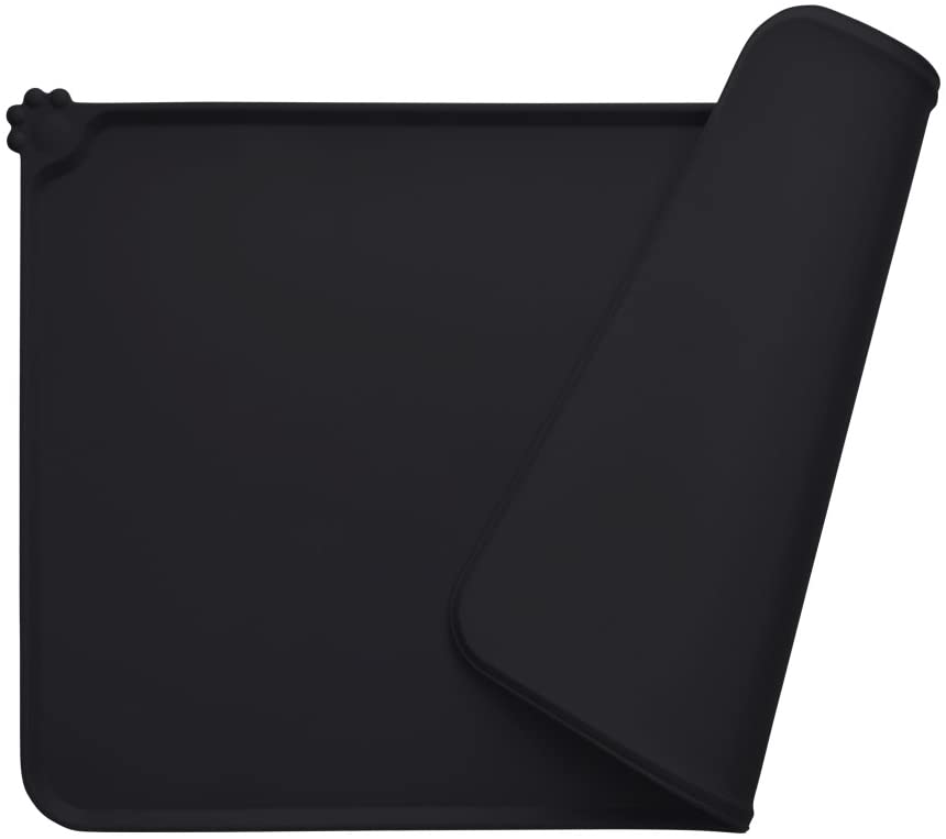 Esteras de silicona para comida de mascotas, bandeja antideslizante, cuenco para gatos y perros, Mantel Individual para perros y Gato, esteras de alimentación impermeables: Negro / 47CMX30CM