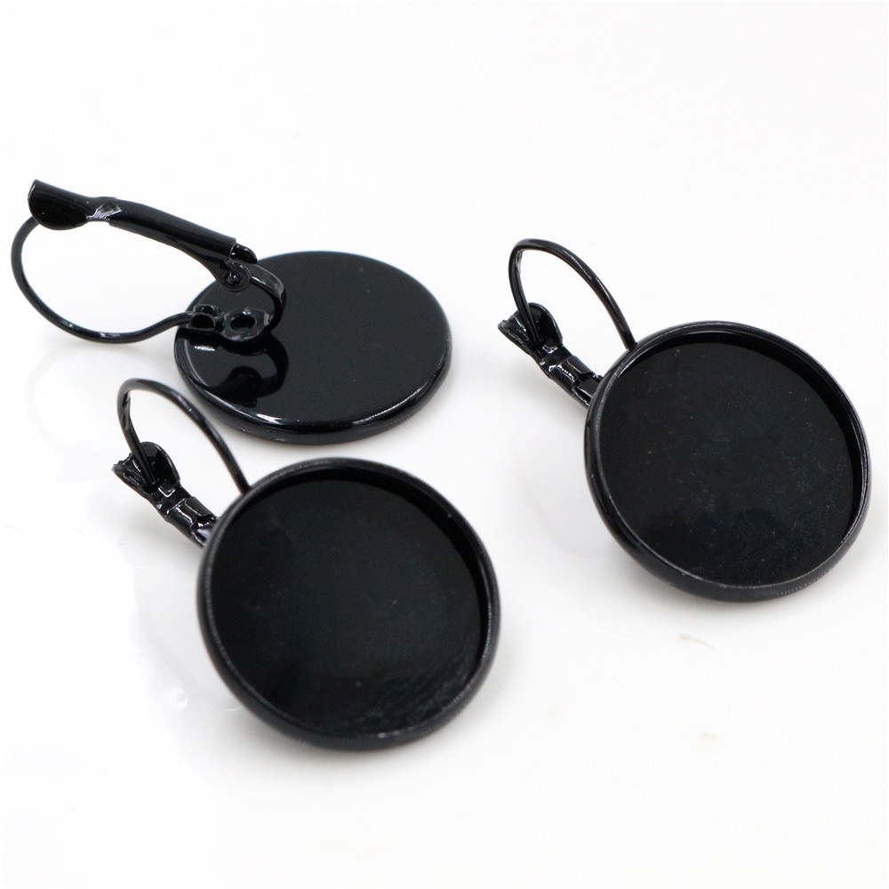 18mm 10 st 9 färger pläterade franska örhängen baksida blank/bas, passar 18mm glas cabochons, knappar; örhängen ramar: Svart