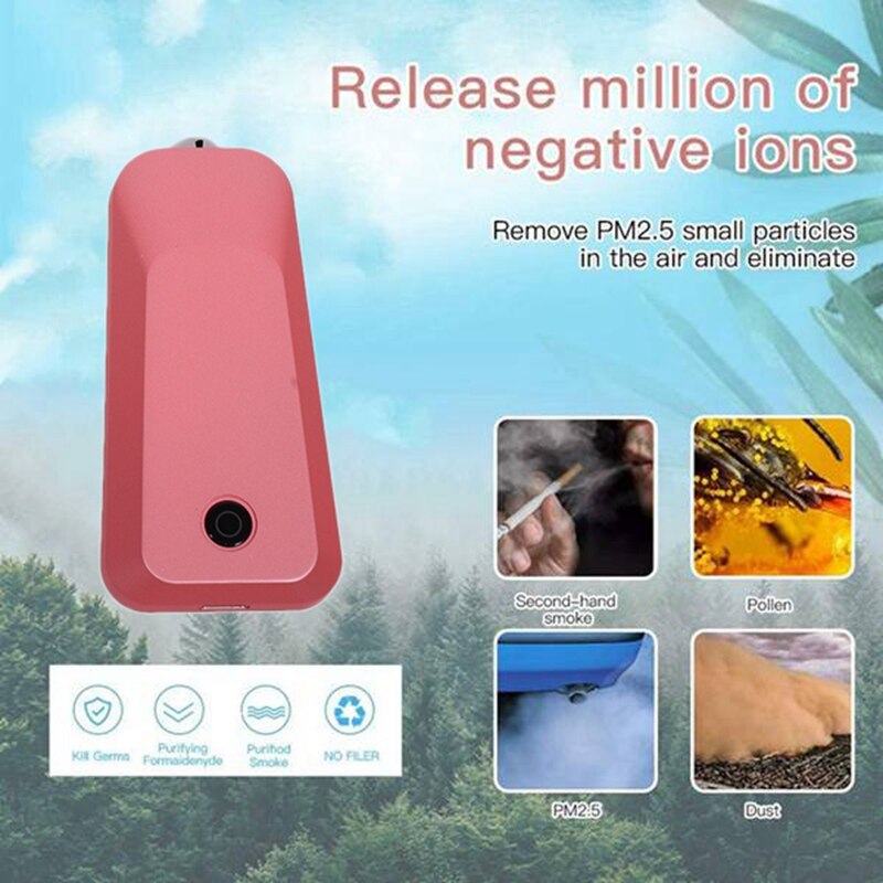 Ketting Luchtreiniger Thuis Mini Usb Draagbare Wearable Ketting Negatieve Ionen Generator Usb Personal Air Cleaner: Pink