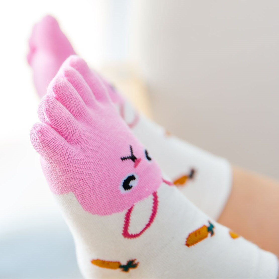År kawaii fem finger sok børn sokker bomuld dyr drenge piger sokker tå sokker til børn: Lyserød kanin / 3-7 år gammel