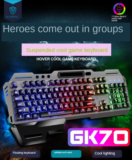 Gaming Keyboard Imitation Mechanical Keyboard 104 Keys Breathing Lamp Anti-ghosting hand rest Wired Keyboard For Desktop Laptop: 7 rainbow backlight