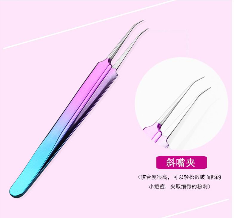 Pinzas de aguja para acné de acero inoxidable, removedor de espinillas y acné, herramienta de cuidado facial, extensión multiusos, pestañas postizas: C