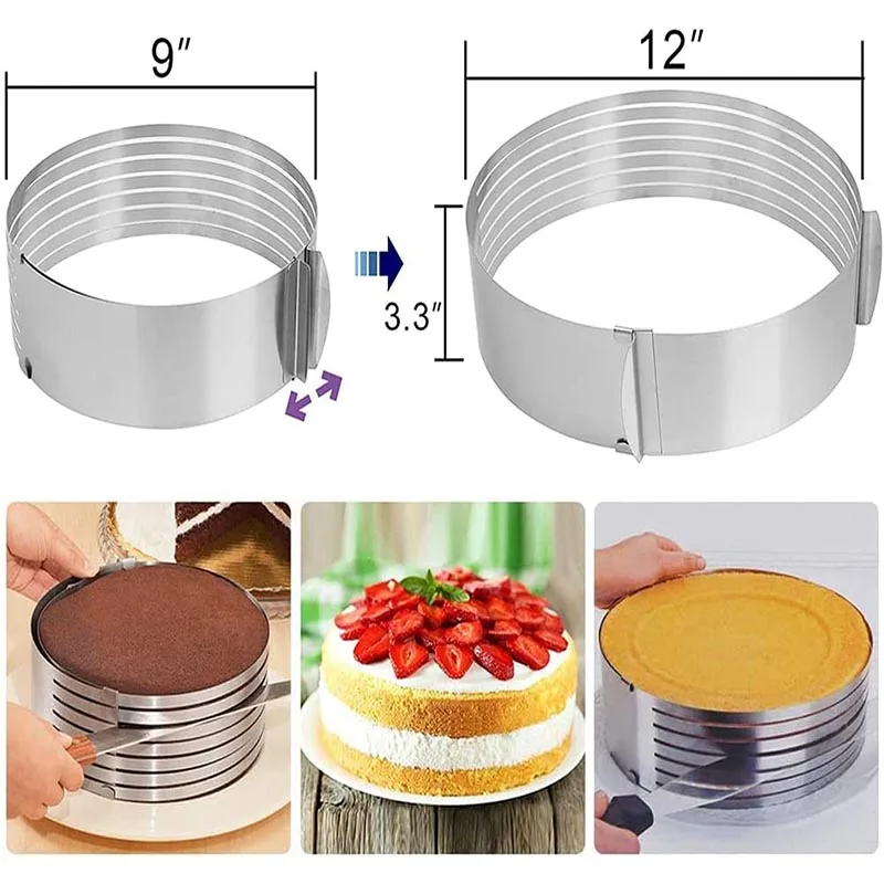 6-12inch Adjustable Stainless Steel Cake Slicer Mold Bakeware Cutter Cake Ring Baking Cake Tools Bread Slicer Layered BakingTool