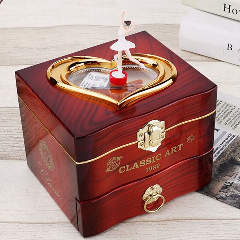 Caja de música bailarina caja para joyas de plástico niñas carrusel mano manivela caja de música mecanismo