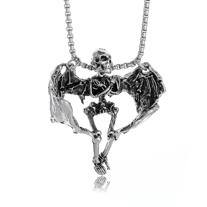 Colgante de calavera de cautiverio Chapado en plata, collar de motociclista Punk Rock para hombre, accesorio de joyería gótica de Halloween: Azul de zinc