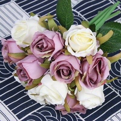 12 stk rose blomsterbuket kunstig silkeblomst hvid rose bryllupsbuket til dekoration til hjemmefest: 8