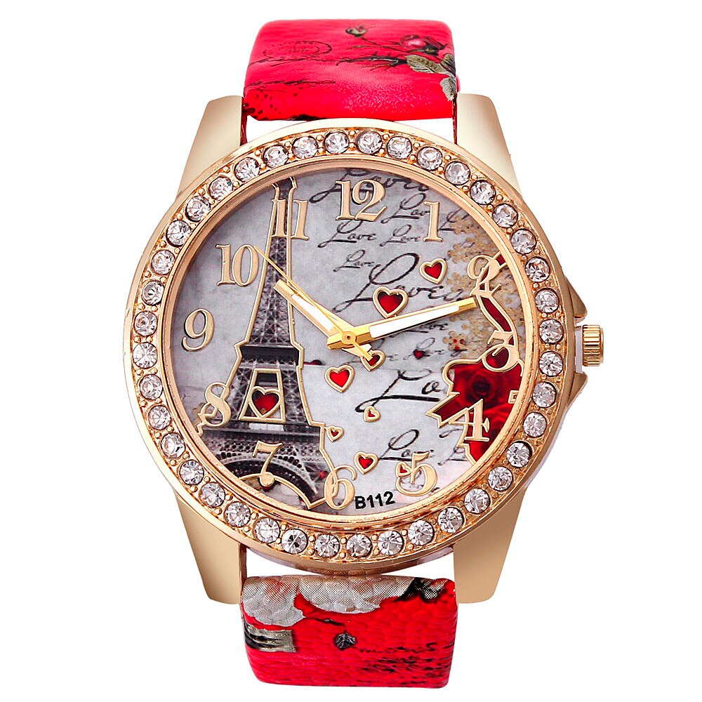 Tower Pattern Leather Band Analog Quartz Vogue Wrist Watches часы женские часы женские наручные relojes para mujer montre femme: Red