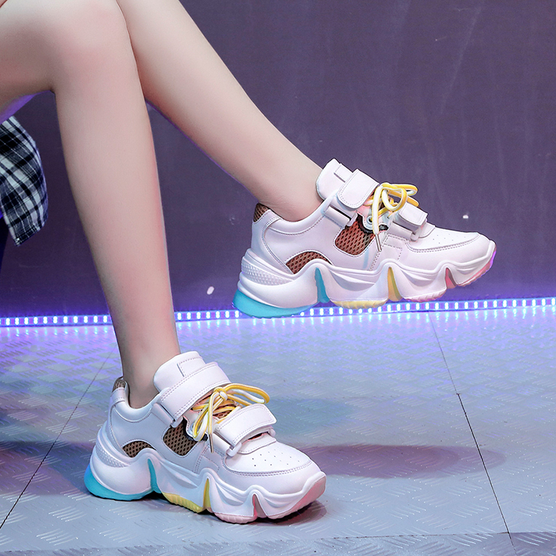 Fujin dames sneakers lente dikke onderkant gemengde kleuren regenboog onderkant vrijetijds ademend platform veter damesschoenen
