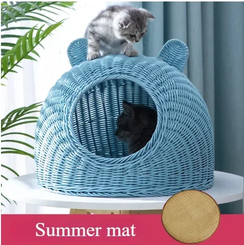 Håndvævet naturligt pilebur til katte udendørs kattebur indendørs til kæledyrshuse kæledyrsrede: S / Sort