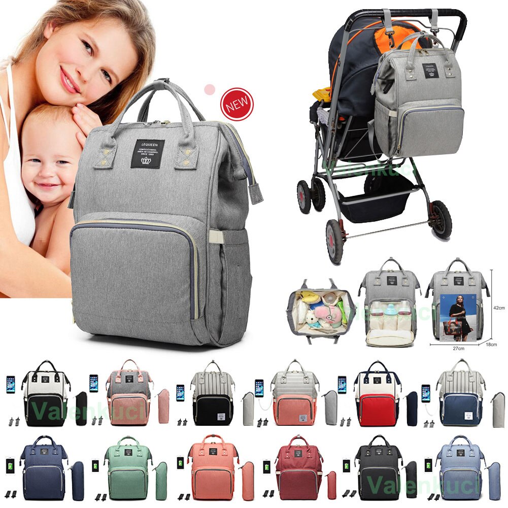 LEQUEEN Windel Taschen USB Mumie Mutterschaft Windel Tasche Große Baby Tasche Wasserdichte Reise Rucksäcke Pflege Taschen für Baby Pflege