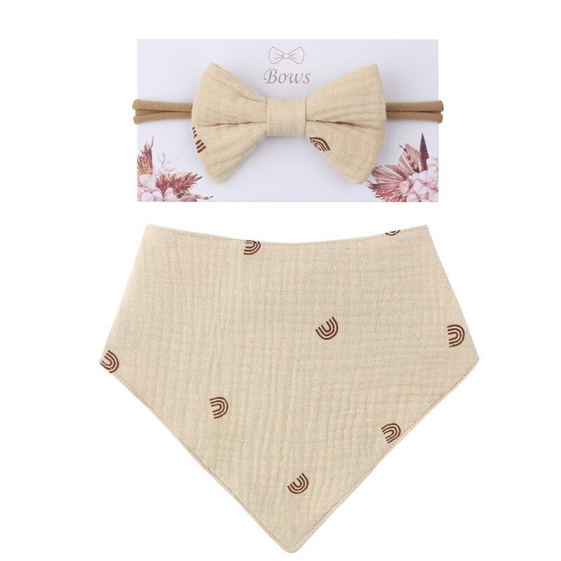 2Pcs Baby Meisjes Elastische Boog Hoofdband Speeksel Handdoek Set Prinses Strik Haarband: 1