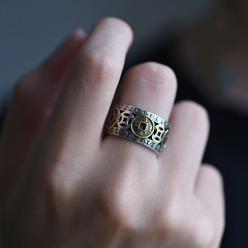 Retrò portafortuna Pixiu Charms porta fortuna ricchezza Feng Shui bestia tesoro amuleto aperto regolabile Buddha anelli gioielli regali maschili