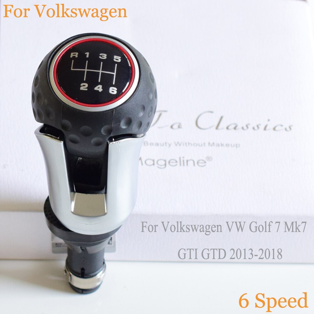 Perilla de palanca de marchas para coche, pomo de caja de cambios de 5 y 6 velocidades, polaina de cuero, para VW Golf 7, A7, MK7, GTI, GTD, , , , , ,: 6 Speed