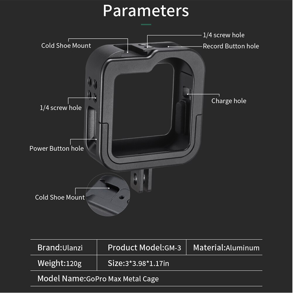 Photography ulanzi GM-3 Metal Camera Cage with Cold Shoe Mount Compatible with GoPro Max Action Camera Accessory