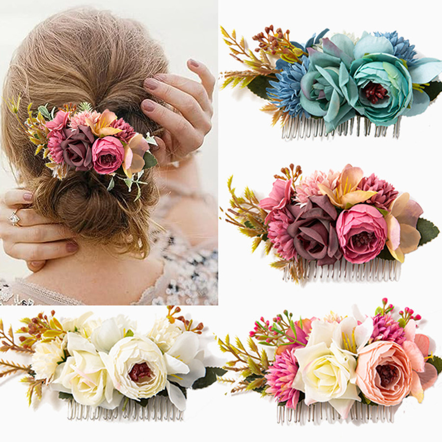 Peine de pelo de flores para novias, horquilla para dama de honor, tocado, peines para el cabello, accesorios para el cabello para mujeres y niñas, horquillas florales, novedad de 2024