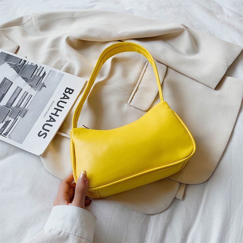 Vintage Retro Totes Bags For Women Handbag Soft Leather Female Small Subaxillary Bag Casual Retro Mini Shoulder Bag: Yellow