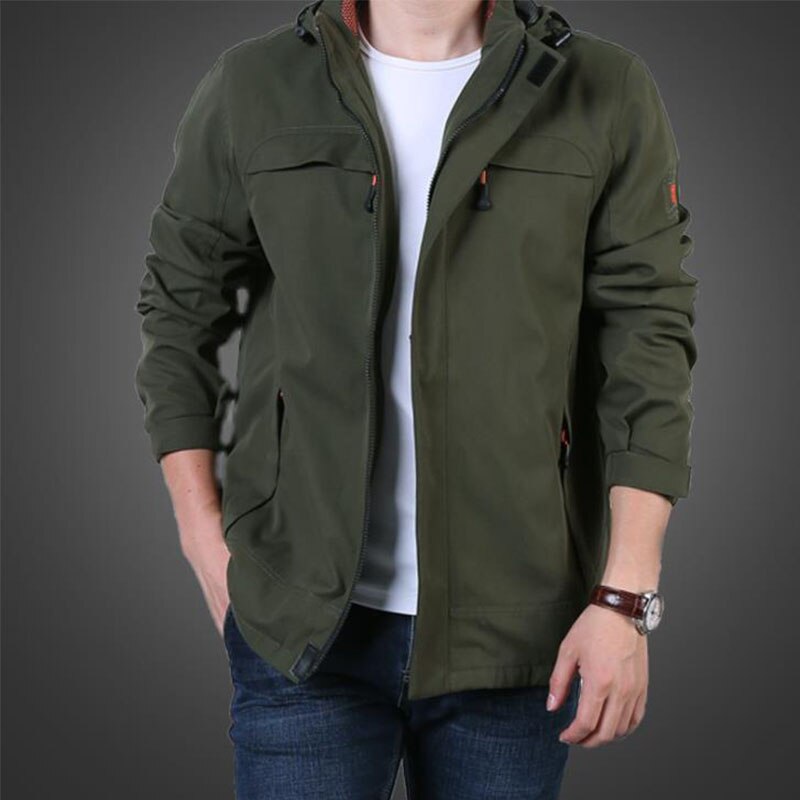 Men Outdoor Autumn Winter Warm Zipper Jacket Waterproof Windproof Thermal Hooded Jacket Trekking Climbing Hiking Sports Overcoat: Green / 4XL
