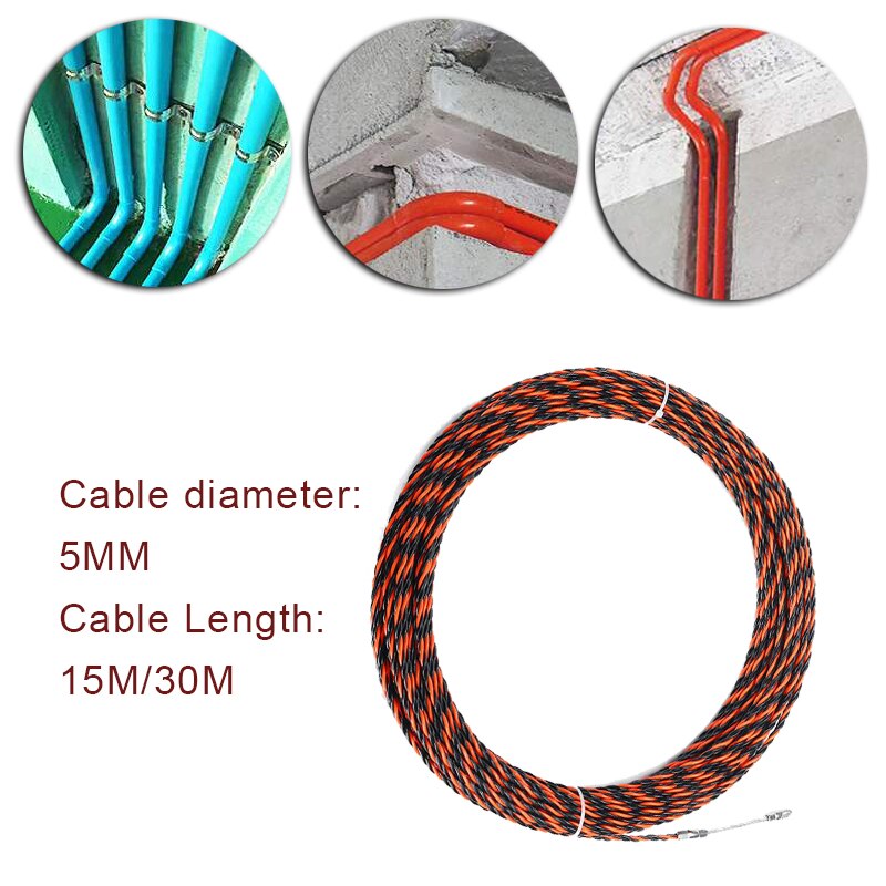 15/30M 5mm Cable Puller Fiberglass Electric Cable Wire Puller Electrical Tape Cable Guide Device Push Duct Snake Rodder Fish