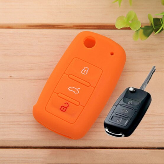 Tillbehör passar skoda fabia octavia superb seat leon ibiza altea alhambra silikonnyckel fjärrhållare fodral fob 3 knapp: Orange
