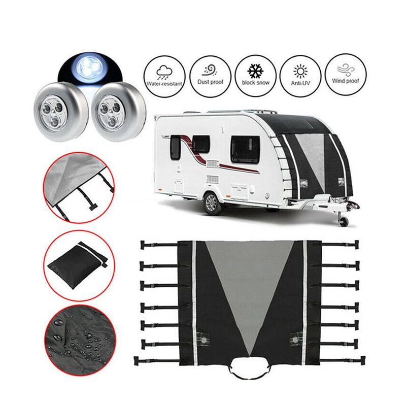 Universal Caravan RV Front Towing Cover Waterproof Dustproof Protection Clothing with 2 LED Lights For RV Caravan Motorhome
