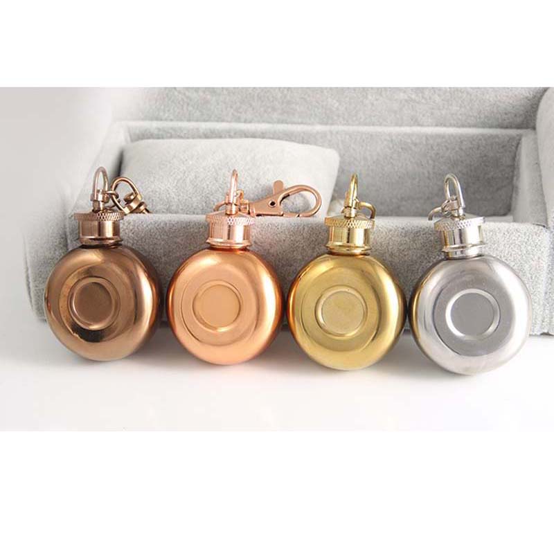 BalleenShiny-Mini Petaca redonda de acero inoxidable, 1oz, 28ml, con llavero, licor, whisky, vino, olla, vasos y botellas pequeños