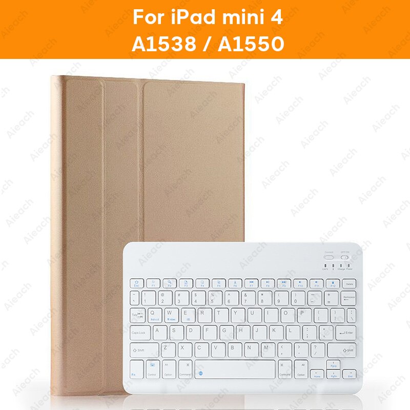 Aieach Leather Keyboard Case For iPad Mini 1 2 3 4 5 case With Pencil Holder Bluetooth Keyboard Cover for iPad Mini 5 Case: mini 4 Gold