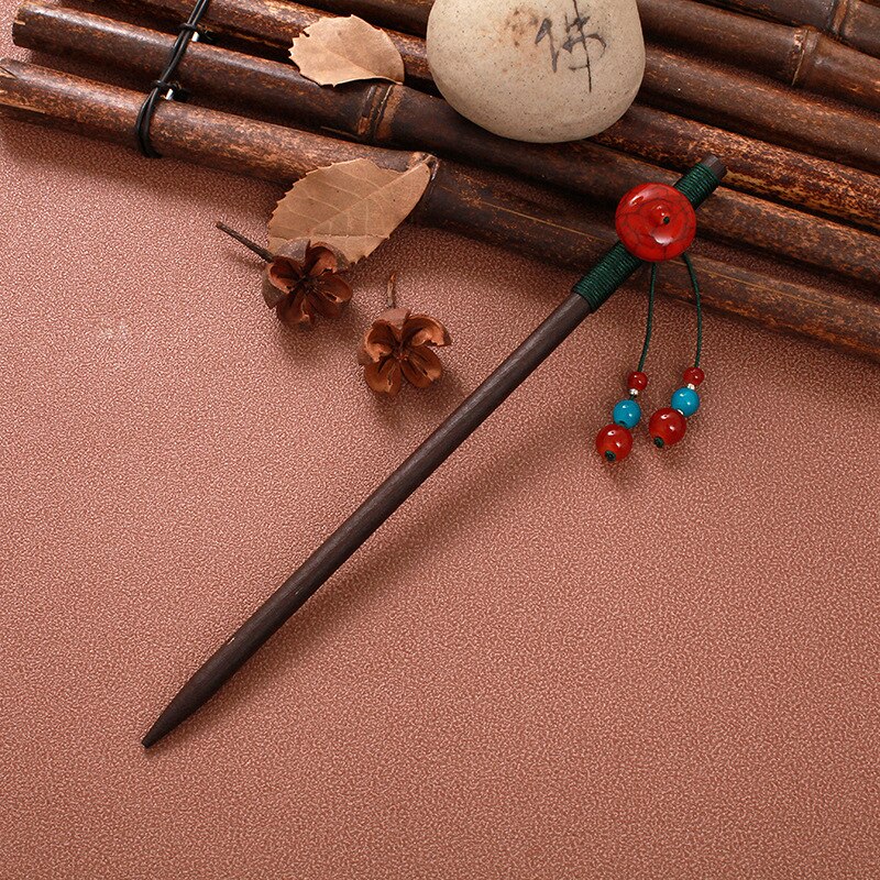 Vintage Hair Sticks Pick Chinese Style Wooden Chopsticks Flower Hair Pin Clip Women Crystal Hairpins Jewelry Accessories: 12