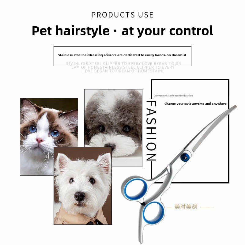 6 Inch Stainless Steel Pet Grooming Shears Curved Thinning Scissors Kit for Dog Cat Hair Cutting Home Use