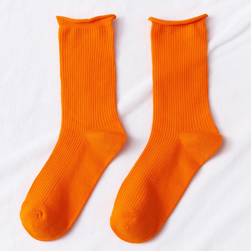 Chaussettes fluorescentes colorées pour femmes, amples, couleur d&#39;hiver, chaudes, confortables, tricotées, chaussettes longues en coton, confortables à rayures: Orange