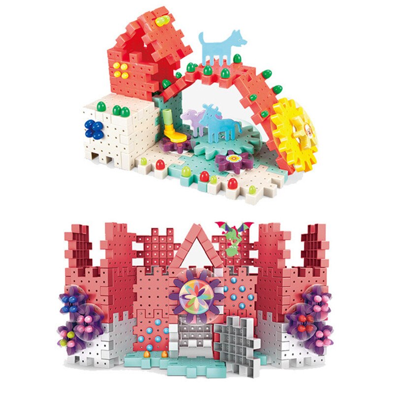 Gear blok drejelig blok mekanisk samling diy mosaik legetøj 3d tredimensionelt gear børnelegetøj