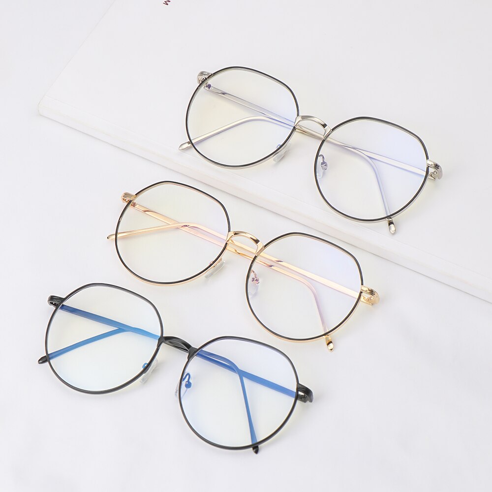 1pc Metal Anti-Blue Light Glasses Unisex Ultralight Round Metal Frame Computer Glasses Blocking Eyeglasses Flat Mirror Eyewear