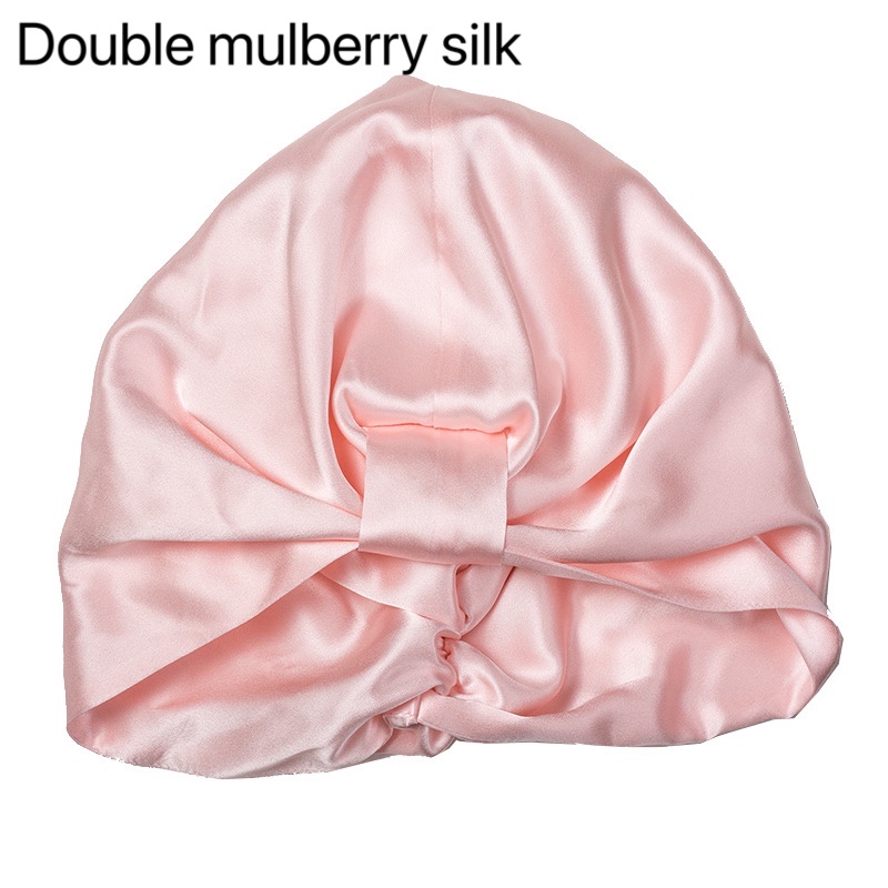100% puro seda amoreira elástica noite boné amoreira seda envoltório de cabelo dormir gorro para mulher 19 momme sleeping cap único/duplo: Light pink 02