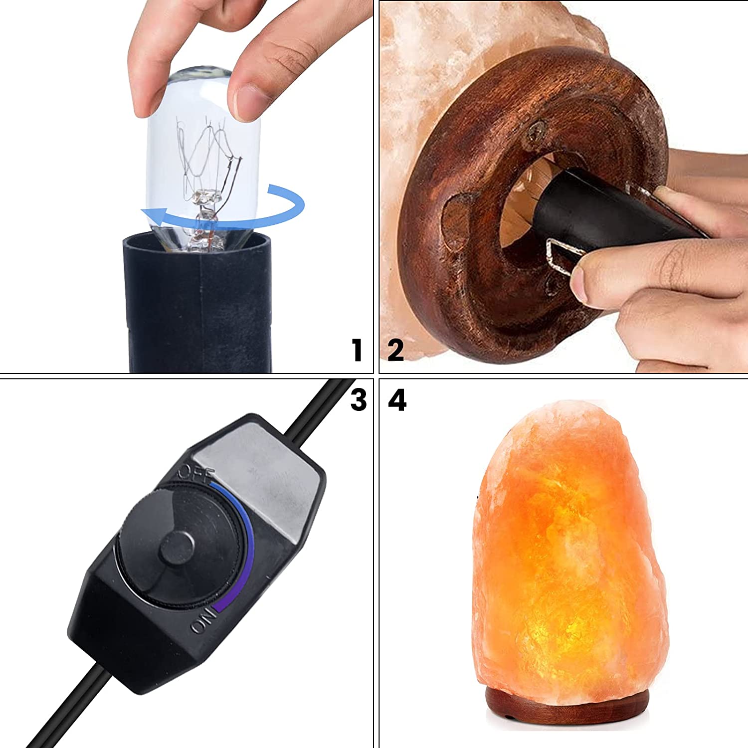 Hcnew 1,8 M Salz Lampe Dimmbare Lampe Halter E14 Buchse Lampe Basis für Salz Lampe mit EU Stecker Schwarz/weiß