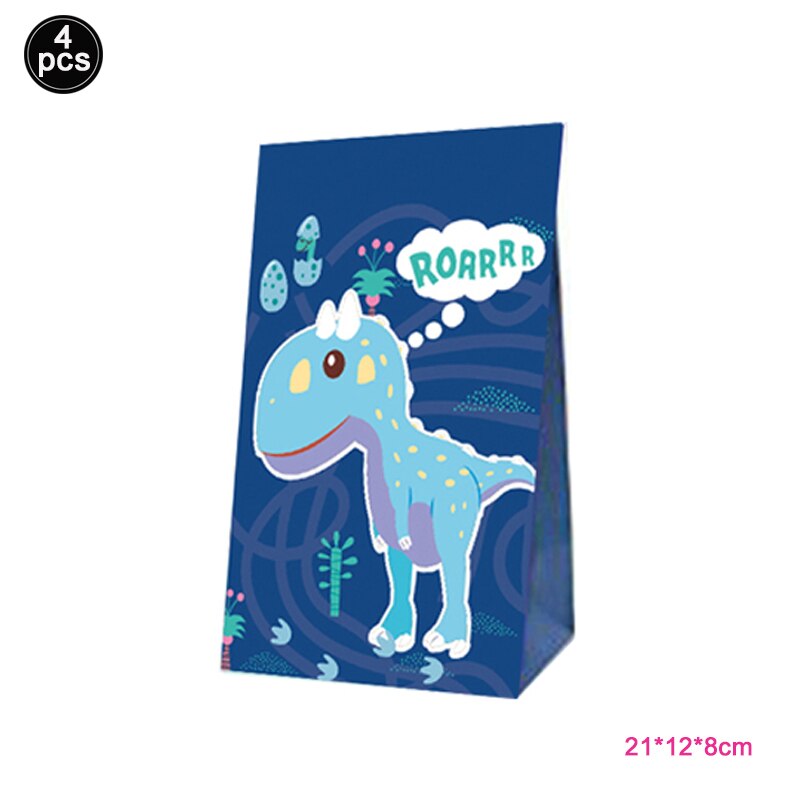 Dinosaurus feest bedankjes zakjes papier dino patroon snoepzak kinder verjaardag goody bag babyshower feestbenodigdheden: 4 stuks blauwe zakken