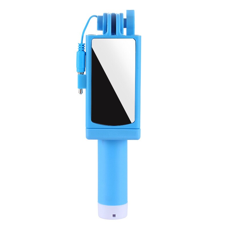 Mini palo de Selfie Universal extensible para teléfono, con cable remoto y espejo retrovisor, novedad: Azul
