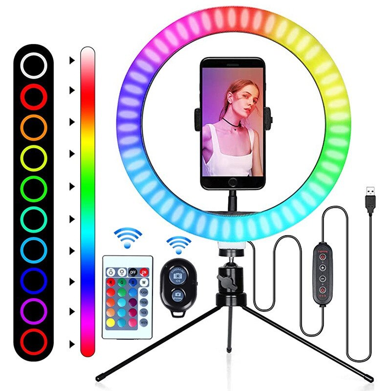6/10in Rgb Selfie Ring Licht, 29 Kleuren Led Ring Licht Met Statief/Telefoon Houder/Camera Remote Shutter Beste 8 Helderheid