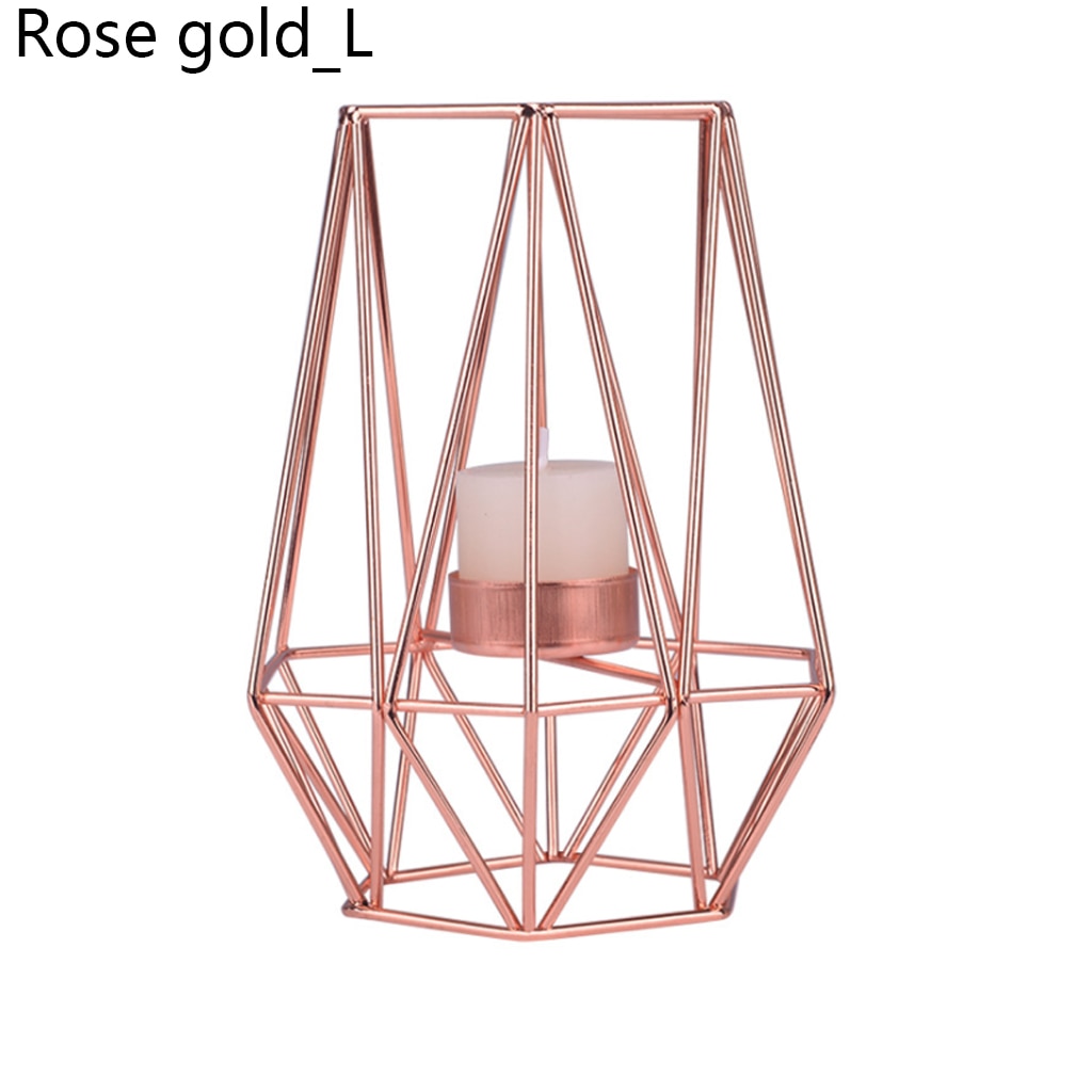 Metall ljushållare rosé guld nordisk geometrisk järn ljusstake vägg bord prydnader heminredning romantisk alla hjärtans dag: Rosa guld l