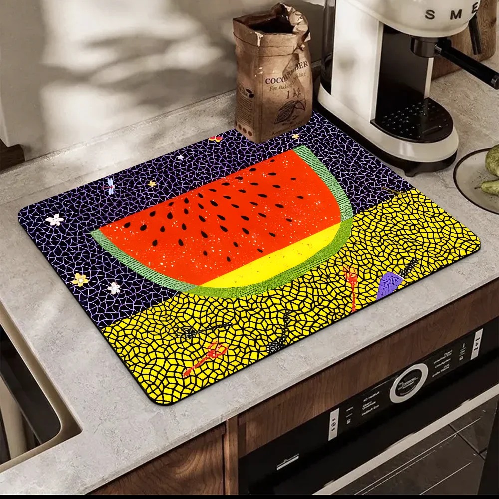 Yayoi Kusama Vloermat Gedrukt Schotel Droogmat Super Absorberend Koffie Afvoer Pad Servies Quick Rug Keuken Servies Placemat: XS / Oranje