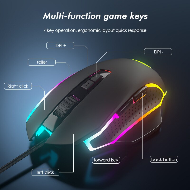 Rgb Backlight Gaming Muis 2400 Dpi Optische 7 Button Usb Muis Met Mute Wired Muizen Voor Desktop Laptop Computer Gamer muis
