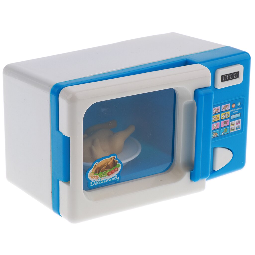 Mini Blue Microwave Oven Pretend Play Home Appliance Toy For Boys & Girls