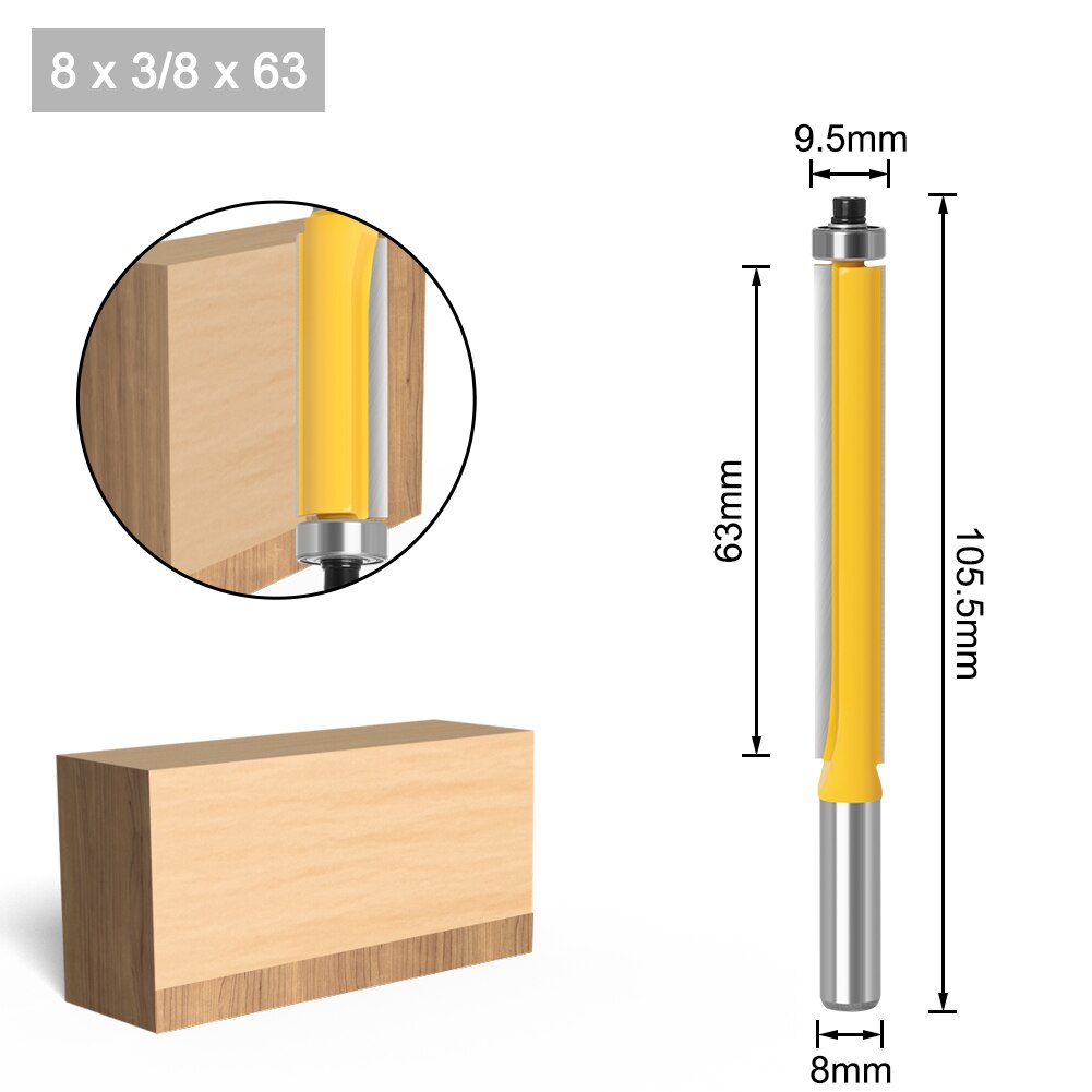 1Pc 8 Schacht Lange Blade Flush Bit Flush Trim Router Bit End Lager Voor Houtbewerking Snijgereedschap: 8X9.52X63