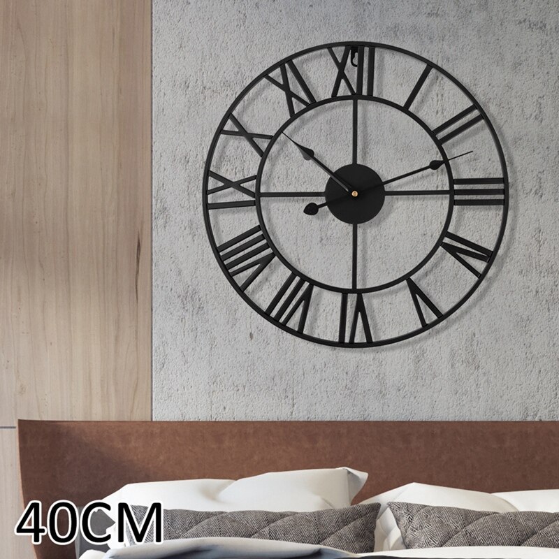 Retro Metal Roman Numeral Wall Clock Iron Round Large Outdoor Garden Home Office Decoration Classic Industrial