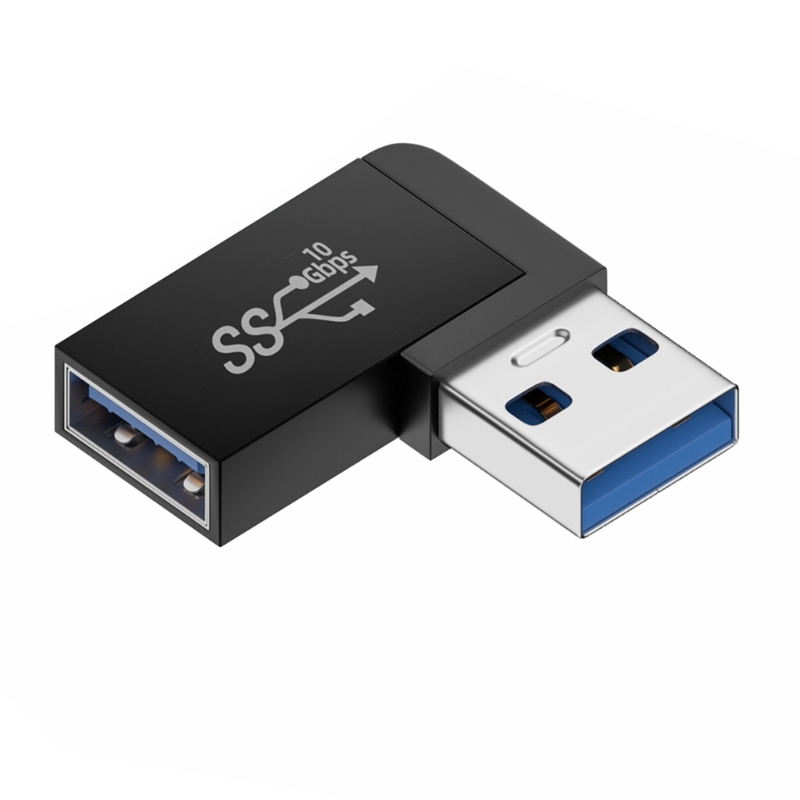 NNBILI 90 Adaptador de extensión USB 3,0 de ángulo recto codo hacia arriba conector USB de 10Gbps para PC convertidor de enchufe de extensión macho a hembra: Verde
