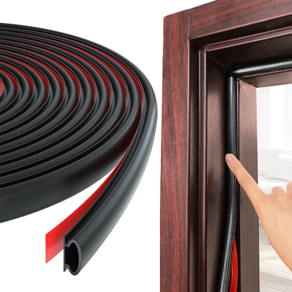 6m Soundproofing Weather Stripping Rubber D-Shape Door Seal Strip Windproof Self-adhesive Door Frame Insulation Household: Khaki