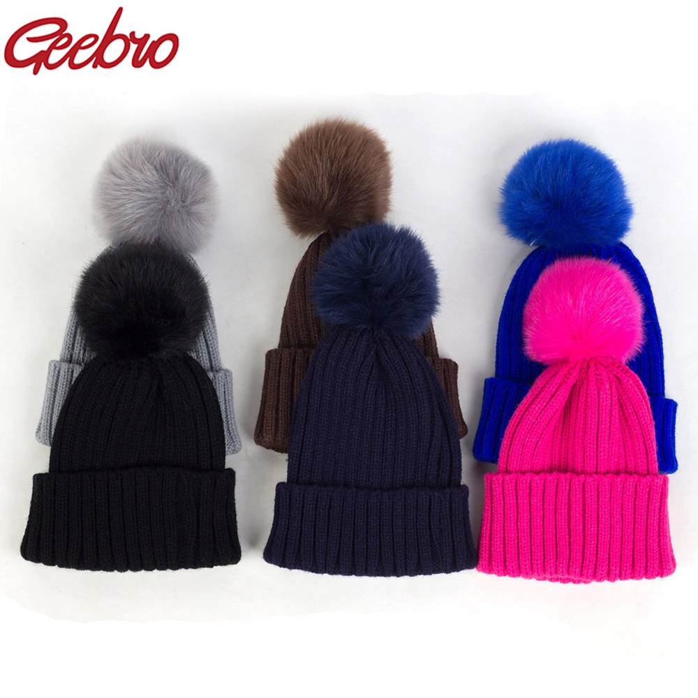 Geebro Lue for Barn - Koselig Strikket Lue med Pompon - Vinter Høst - Unisex
