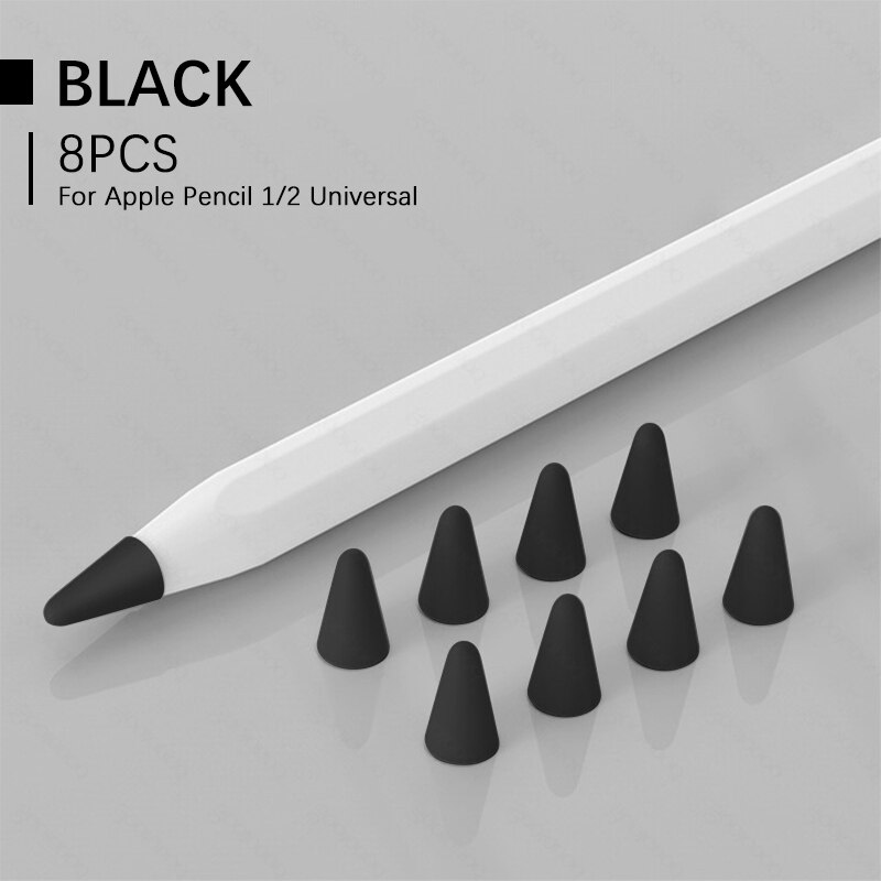 8pcs Silicone Replacement Nib Protective Cover Skin for Apple Pencil tip Tablet stylus Touch Pen Nib Cover стилус для планшета: black