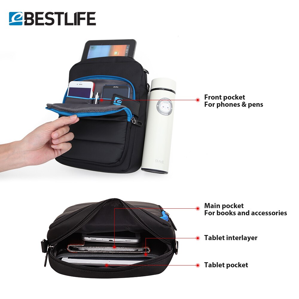 BESTLIFE Crossbody Bag for Men Boy 10.2" Shoulder Messenger Bag Tablet Small Bag Business Briefcase Handbag Rucksack Waterproof